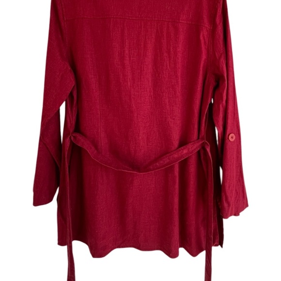Jessica Holbrook Vintage Red Belted Trench Linen Blend Jacket Lightweight Large - Picture 7 of 13